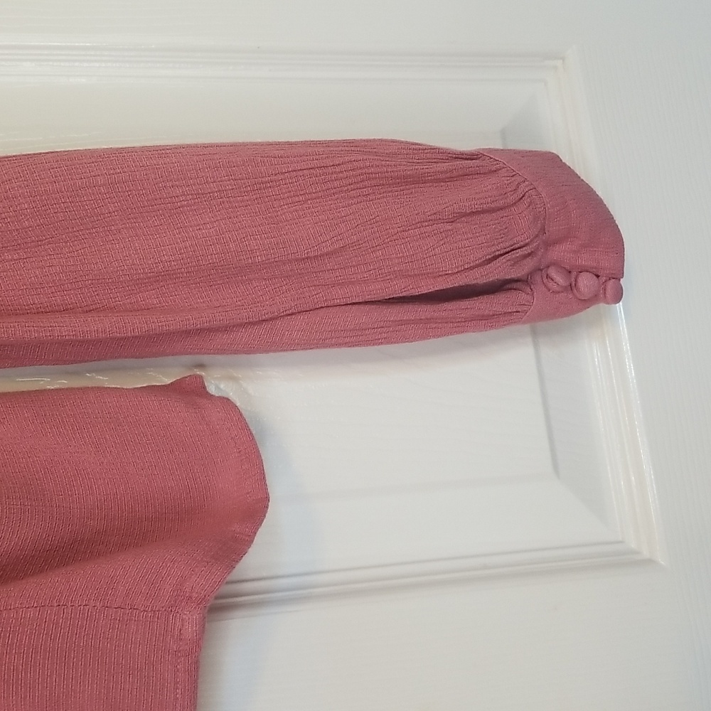 Free People Maise Mauve Rose Color Longsleeve Top Blouse V Neck Button Up Shirt - Picture 8 of 14